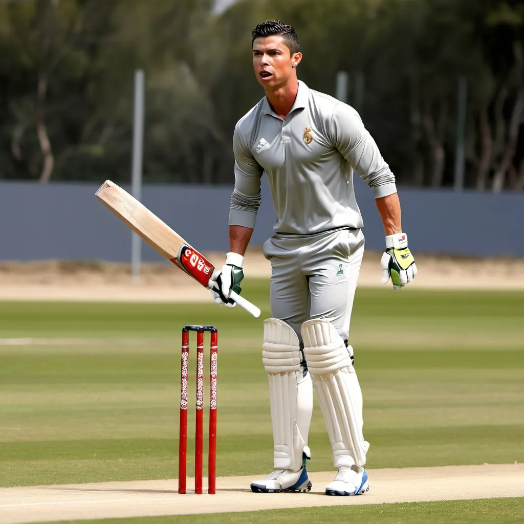 Prompt: cristiano ronaldo playing cricket