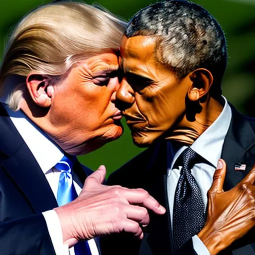 Prompt: donald trump kissing obama