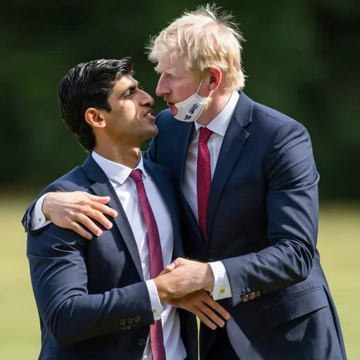 Prompt: rishi sunak touching boris johnsons arse as he kisses him in a passionate embrace