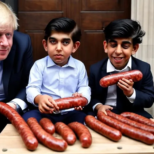 Prompt: Rishi Sunak caressing Boris Johnson and Michael Gove's hair and playing with their sausage