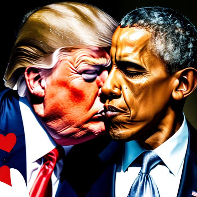 Prompt: donald trump kissing obama