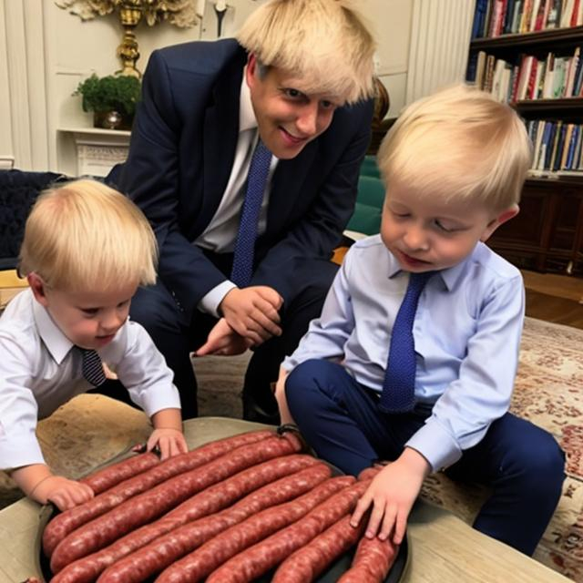 Prompt: Rishi Sunak caressing Boris Johnson and Michael Gove's hair and playing with their sausage