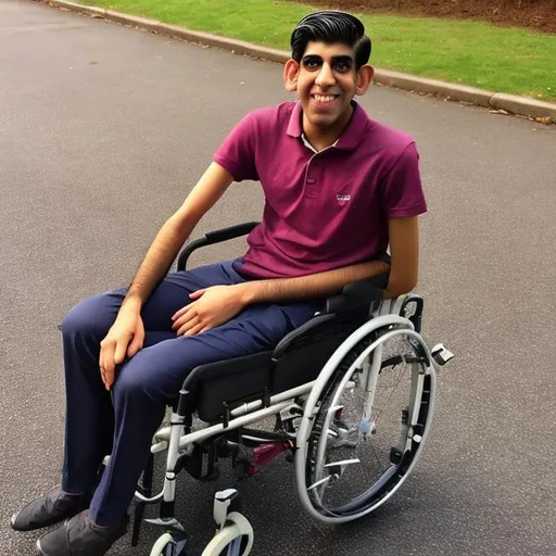 Prompt: rishi sunak as a disabled paraplegic down syndrome trisomy 21 human