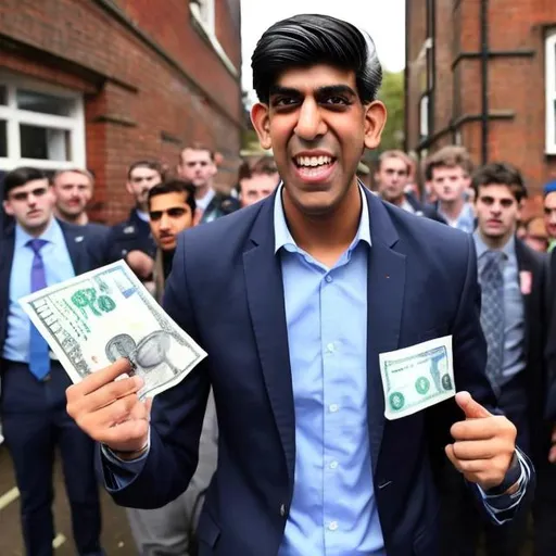Prompt: Rishi sunak flaunting cash in front of the NHS, angry doctors and patients. Then he gets beaten up by a mob of angry junior doctors in the UK, junior doctor strikes.