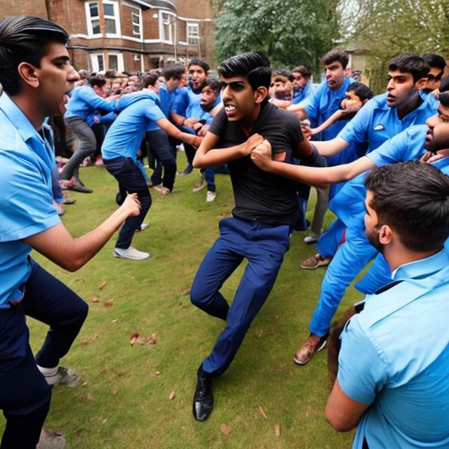 Prompt: Rishi sunak gets beaten up by a mob of angry junior doctors in the UK, junior doctor strikes.