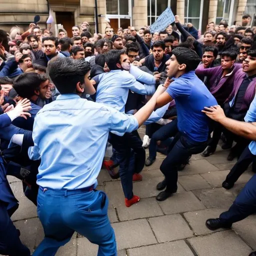 Prompt: Rishi sunak gets beaten up by a mob of angry junior doctors in the UK, junior doctor strikes.
