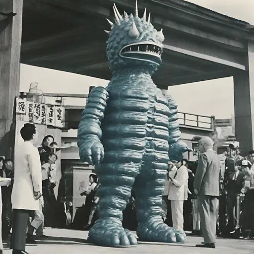 Prompt: 35mm film still from a 1960 Japanese tokusatsu science fiction television series, a giant cellular being, Daikaiju, vibrant, TSUBURAYA style.