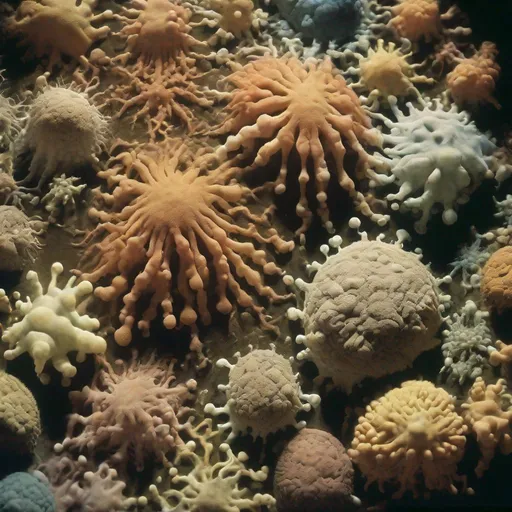 Prompt:  filmic movie still 35mm film color photograph of autochromatic photograph, victorian natural history museum exhibit of giant cellular organisms, photorealistic, ultra-detailed  , photorealistic, ultra-detailed 