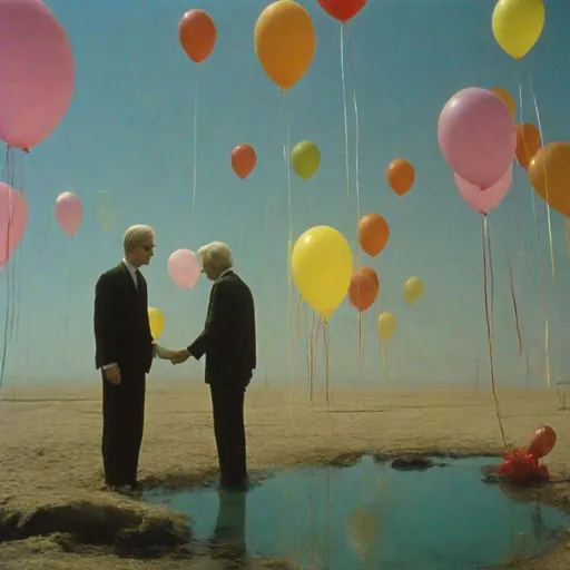 Prompt: Washing with balloons, film still from the movie directed by wes anderson and david cronenberg with art direction by zdzisław beksinski and dr. seuss