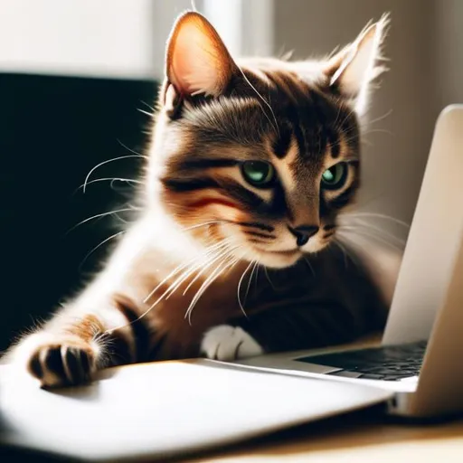 Prompt: Image of cat working harder