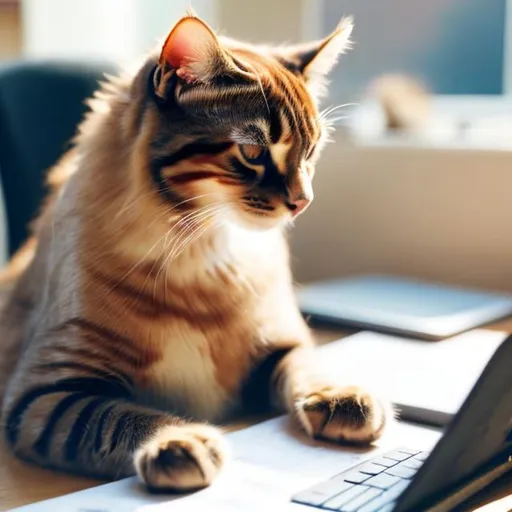 Prompt: Image of a cat working harder