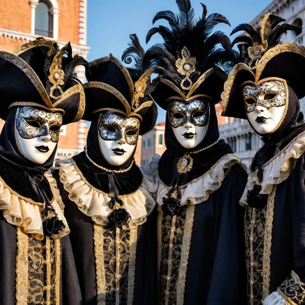 Prompt: venice mask carnival dark impressions 5 people


