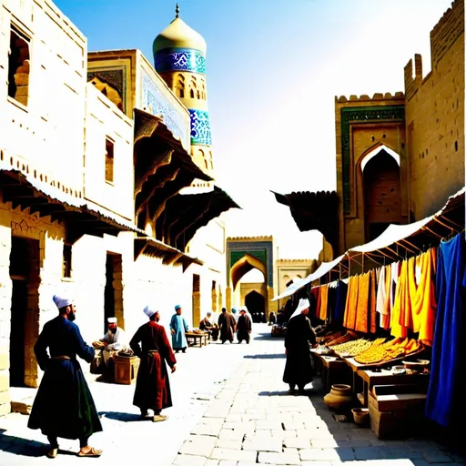 Prompt: Bazaars in Bukhara in 1748 year 