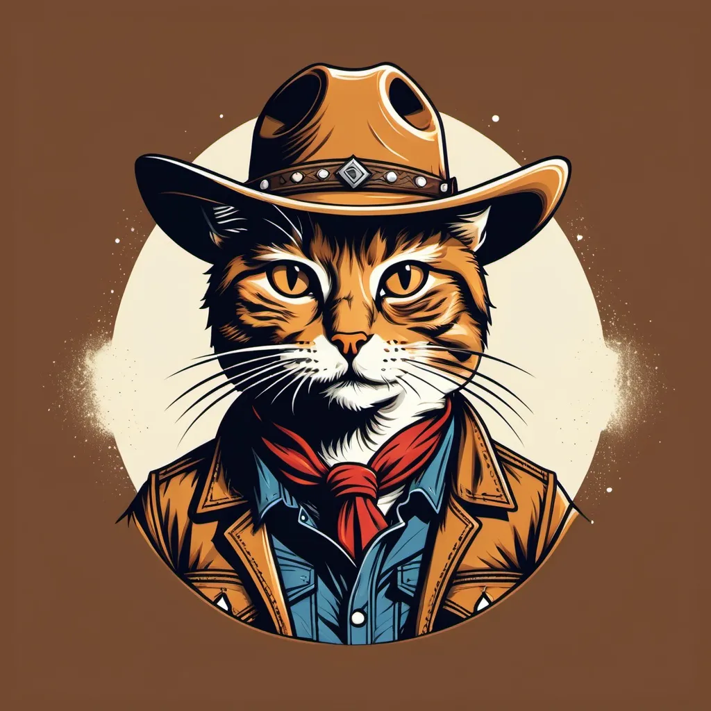 Prompt: cowboy cat t-shirt design, vector, print on demand, POD, clean background