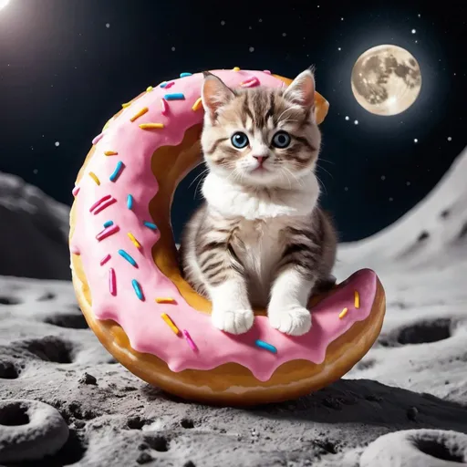 Prompt: a  donut cat sitting on the moon
