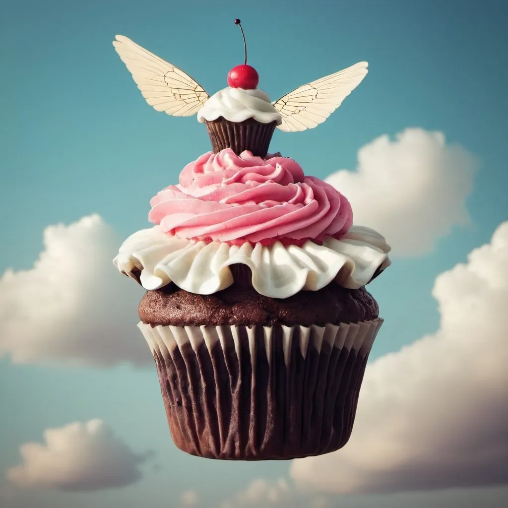 Prompt: a flying cupcake

