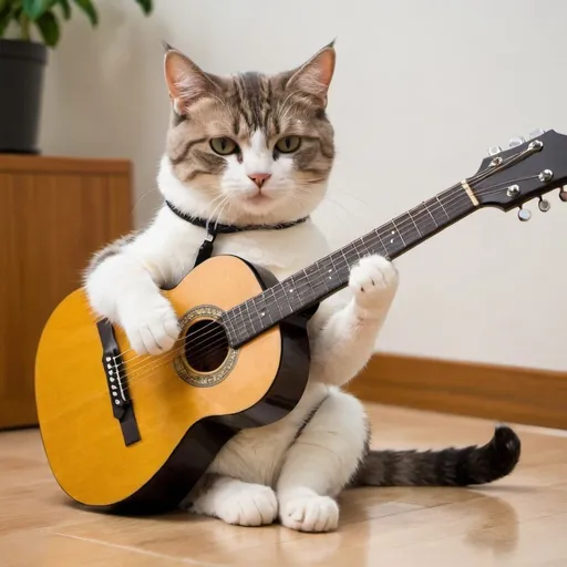 Prompt: A cat playing guitar