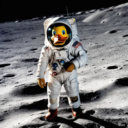 Prompt: A duck on the moon in a space suit 