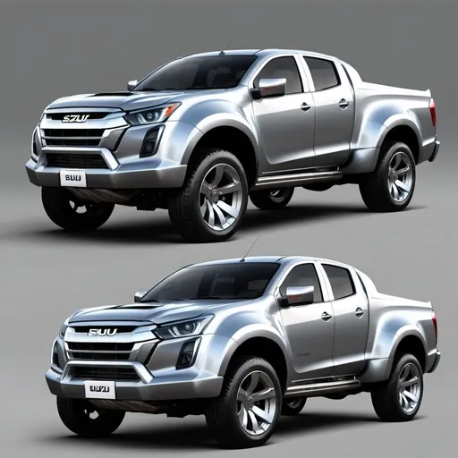 Prompt: Create a futuristic isuzu pick up truck muscle 
