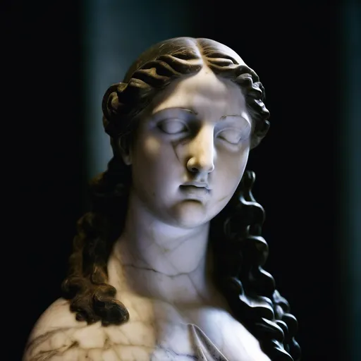 Prompt: marble sculpture Venus head and shoulders serene face.hellenistic 1st century AD,soft lighting