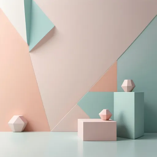 Prompt: Create a minimalist and elegant background with smooth surfaces in soft pastel tones and subtle shadows. Add abstract geometric shapes in the distance to provide a modern and stylish accent. The overall atmosphere should be light and airy to ensure the background complements without distracting from the main object.