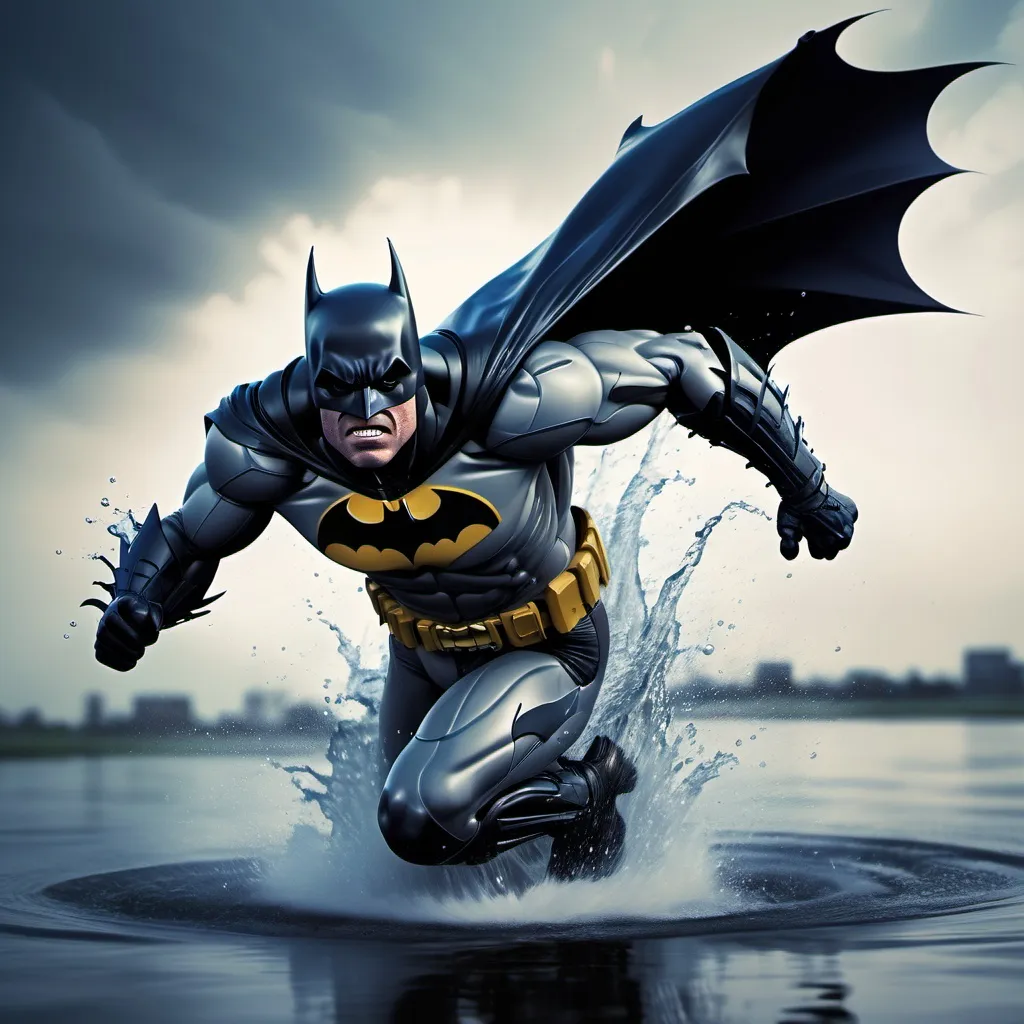 Prompt: Batman  running  on water 