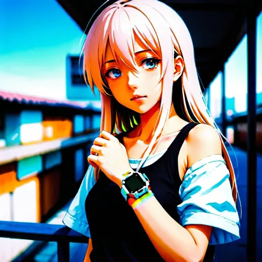 Prompt: Anime girl wearing a digital watch 