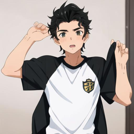 Prompt: Really cute athletic 14 year old boy with meduim wavy black hair
