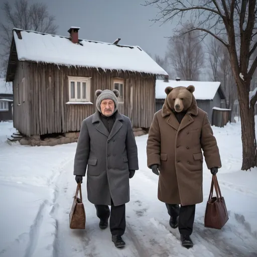 Prompt: two gays walking home one evening trough old commie blocks from russia in the winter let thare be these old grey khrushovkas whare even the bear is scared going in the night