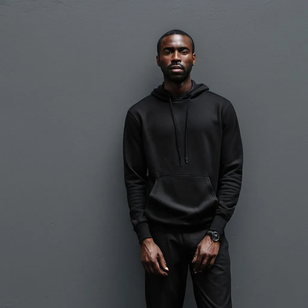 Prompt: Black man in all black on a wall 
