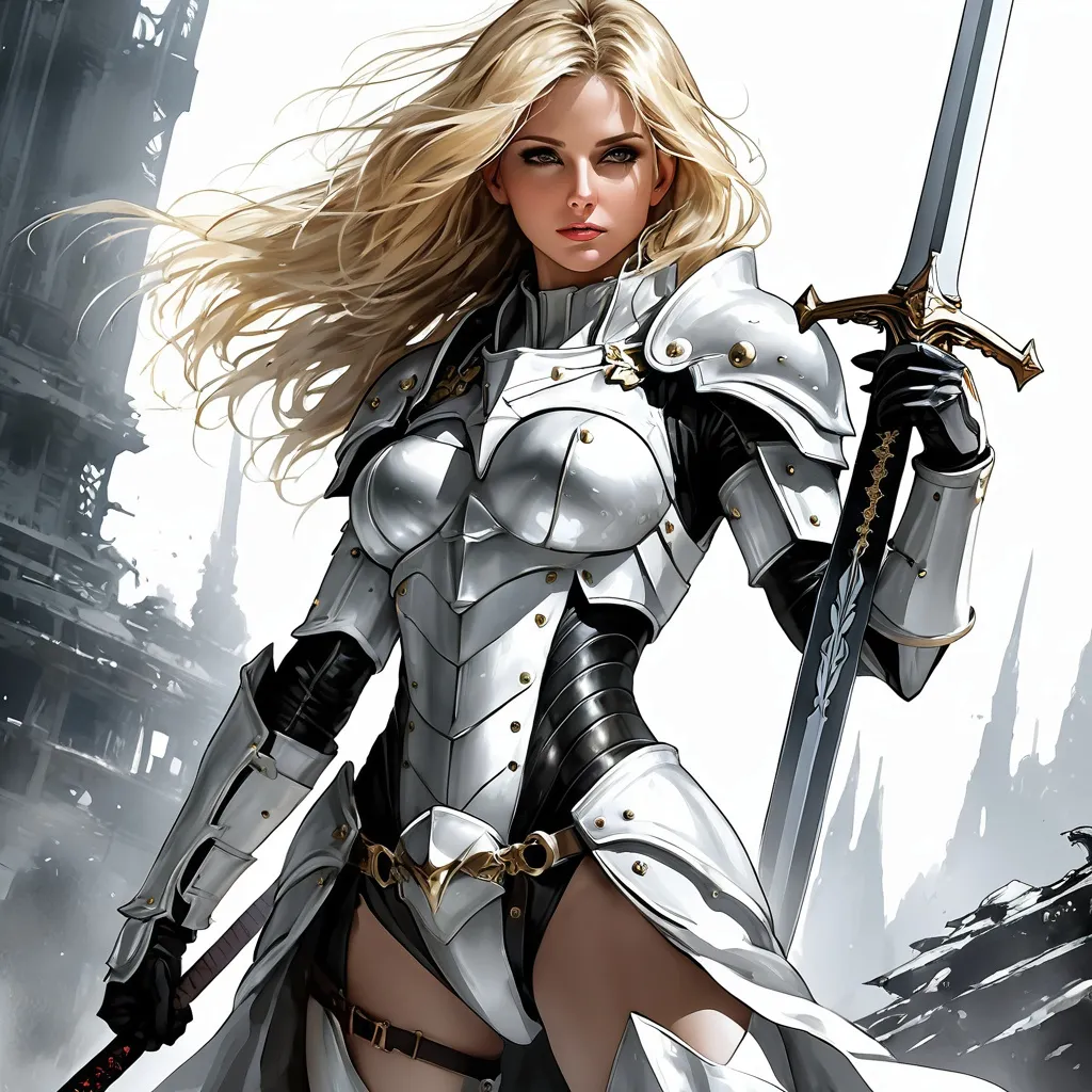 Prompt: (((Yoji Shinkawa))), sticker of ultra detailed portrait of Sarah Michelle Gellar  in white holy armor,holding magical sword,  high quality cell shaded illustration in post apocalyptic style by Yoji Shinkawa, ((full body)), dynamic pose, perfect anatomy, centered, freedom, soul, blonde long hair, approach to perfection, cell shading, 4k , cinematic dramatic atmosphere, watercolor painting, global illumination, detailed and intricate environment, artstation, concept art, fluid and sharp focus, volumetric lighting, cinematic lighting, Art by Yoji Shinkawa,