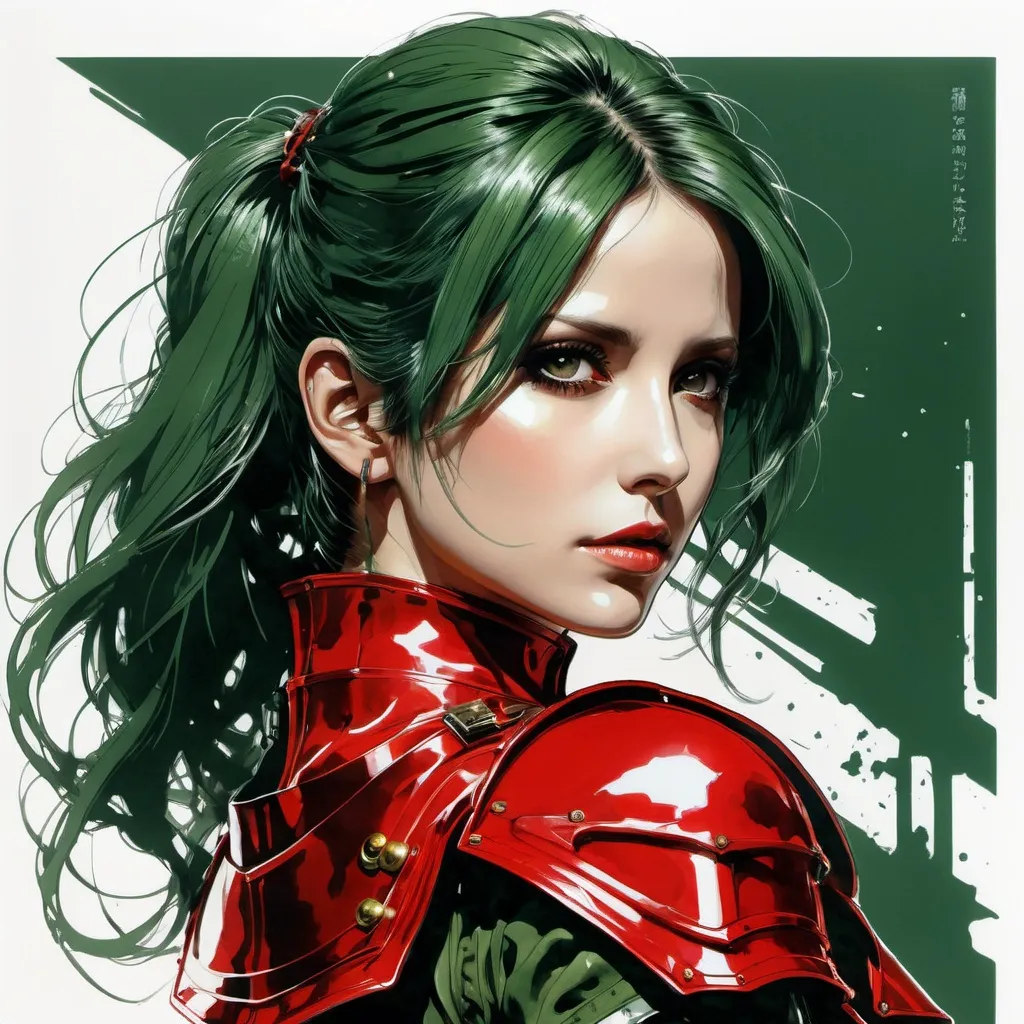 Prompt: (((Yoji Shinkawa))), sticker of ultra detailed portrait of Sarah Michelle Gellar  in red holy armor,  high quality cell shaded illustration in post apocalyptic style by Yoji Shinkawa, ((full body))Dark green hair, dynamic pose,Dark green hair, perfect anatomy, centered, freedom, Dark green hair, soul. Dark green hair, approach to perfection, cell shading, 4k , cinematic dramatic atmosphere, watercolor painting, global illumination, detailed and intricate environment, artstation, concept art, fluid and sharp focus, volumetric lighting, cinematic lighting, Art by Yoji Shinkawa,