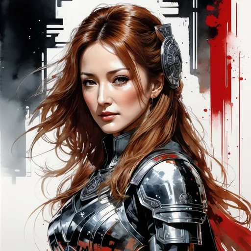 Prompt: (((Yoji Shinkawa))), sticker of ultra detailed portrait of Jane Seymour in Star Wars black imperial outfit armor, high quality cell shaded illustration in post apocalyptic style by Yoji Shinkawa, ((full body)), dynamic pose, perfect anatomy, centered, freedom, soul, red long hair, approach to perfection, cell shading, 4k , cinematic dramatic atmosphere, watercolor painting, global illumination, detailed and intricate environment, artstation, concept art, fluid and sharp focus, volumetric lighting, cinematic lighting, Art by Yoji Shinkawa,

