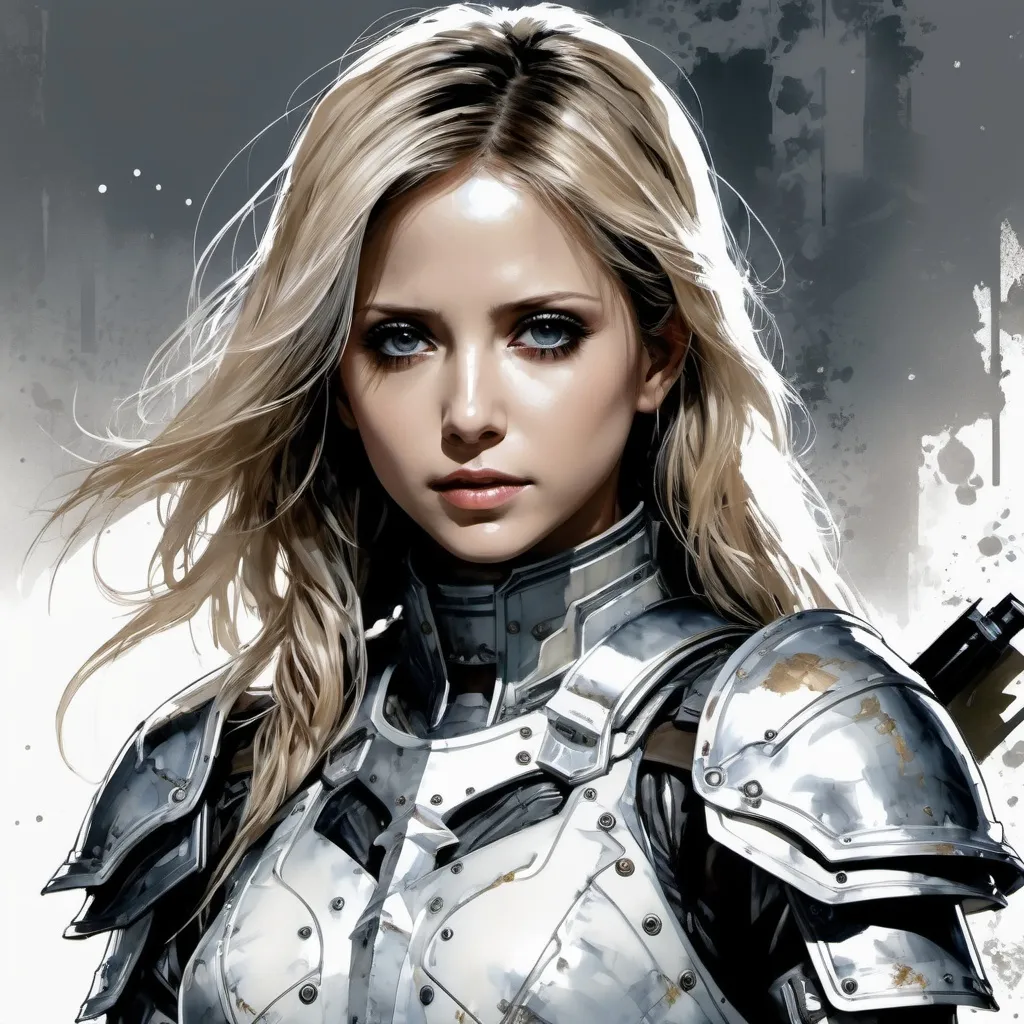 Prompt: (((Yoji Shinkawa))), sticker of ultra detailed portrait of Sarah Michelle Gellar  in white holy armor,  high quality cell shaded illustration in post apocalyptic style by Yoji Shinkawa, ((full body)), dynamic pose, perfect anatomy, centered, freedom, soul, blonde long hair, approach to perfection, cell shading, 4k , cinematic dramatic atmosphere, watercolor painting, global illumination, detailed and intricate environment, artstation, concept art, fluid and sharp focus, volumetric lighting, cinematic lighting, Art by Yoji Shinkawa,