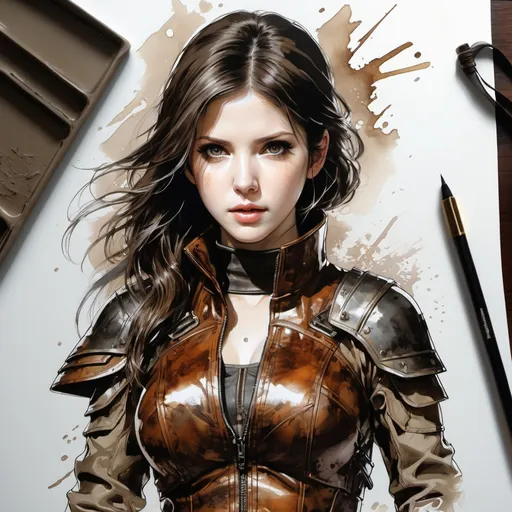 Prompt: (((Yoji Shinkawa))), sticker of ultra detailed portrait of Anna Kendrick ,black hair, in brown leather Thief armor, mudd on face, high quality cell shaded illustration in post apocalyptic style by Yoji Shinkawa, ((full body)), dynamic pose, perfect anatomy, centered, freedom, soul, blonde long hair, approach to perfection, cell shading, 4k , cinematic dramatic atmosphere, watercolor painting, global illumination, detailed and intricate environment, artstation, concept art, fluid and sharp focus, volumetric lighting, cinematic lighting, Art by Yoji Shinkawa,