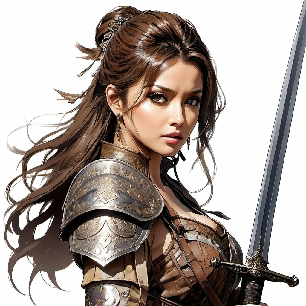 Prompt: (((Yoji Shinkawa))), sticker of ultra detailed portrait of Aishwarya Rai in a brown tribal armor,holding magical sword,  high quality cell shaded illustration in post apocalyptic style by Yoji Shinkawa, ((full body)), dynamic pose, perfect anatomy, centered, freedom, soul, brown long hair, approach to perfection, cell shading, 4k , cinematic dramatic atmosphere, watercolor painting, global illumination, detailed and intricate environment, artstation, concept art, fluid and sharp focus, volumetric lighting, cinematic lighting, Art by Yoji Shinkawa,