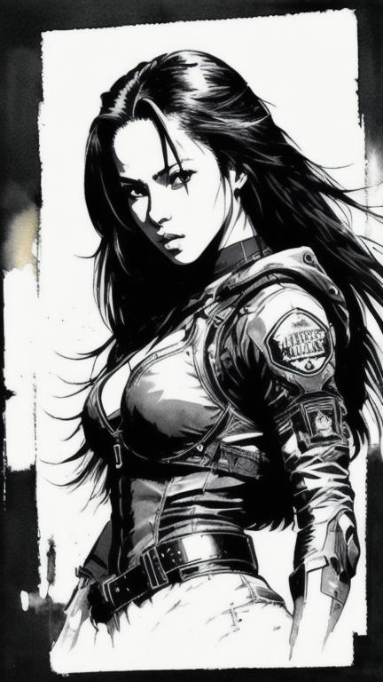 Prompt: (((Yoji Shinkawa))), sticker of ultra detailed portrait of Aaliyah Dana Haughton in black mech armor,  high quality cell shaded illustration in post apocalyptic style by Yoji Shinkawa, ((full body)), dynamic pose, perfect anatomy, centered, freedom, soul, black long hair, approach to perfection, cell shading, 4k , cinematic dramatic atmosphere, watercolor painting, global illumination, detailed and intricate environment, artstation, concept art, fluid and sharp focus, volumetric lighting, cinematic lighting, Art by Yoji Shinkawa,