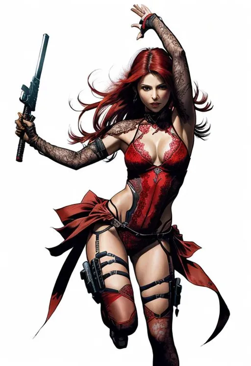 Prompt: (((Yoji Shinkawa))), sticker of ultra detailed portrait of Morena Baccarin in red lace mage outfit, red hair high quality cell shaded illustration in post apocalyptic style by Yoji Shinkawa, ((full body)), dynamic pose, perfect anatomy, centered, freedom, soul, red long hair, approach to perfection, cell shading, 4k , cinematic dramatic atmosphere, watercolor painting, global illumination, detailed and intricate environment, artstation, concept art, fluid and sharp focus, volumetric lighting, cinematic lighting, Art by Yoji Shinkawa,