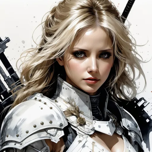 Prompt: (((Yoji Shinkawa))), sticker of ultra detailed portrait of Sarah Michelle Gellar  in white holy armor,  high quality cell shaded illustration in post apocalyptic style by Yoji Shinkawa, ((full body)), dynamic pose, perfect anatomy, centered, freedom, soul, blonde long hair, approach to perfection, cell shading, 4k , cinematic dramatic atmosphere, watercolor painting, global illumination, detailed and intricate environment, artstation, concept art, fluid and sharp focus, volumetric lighting, cinematic lighting, Art by Yoji Shinkawa,