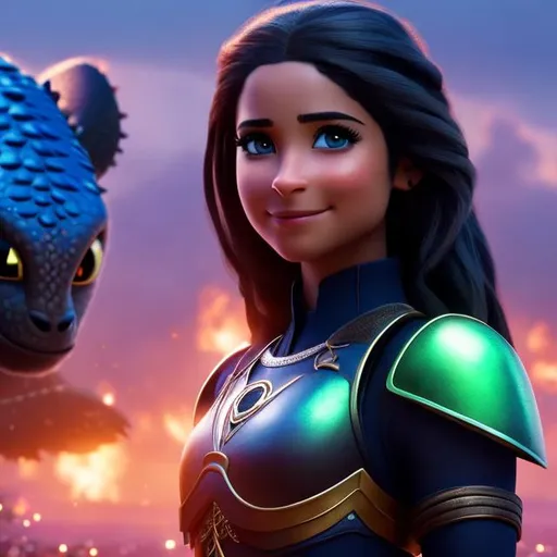 Prompt: Please produce a Naomi Scott from How to Train Your Dragon, photo session, attractive, blonde hair, (((full body visible))), looking at viewer, portrait, photography, detailed skin, realistic, photo-realistic, 8k, highly detailed, full length frame, High detail RAW color art, piercing, diffused soft lighting, shallow depth of field, sharp focus, hyperrealism, cinematic lighting