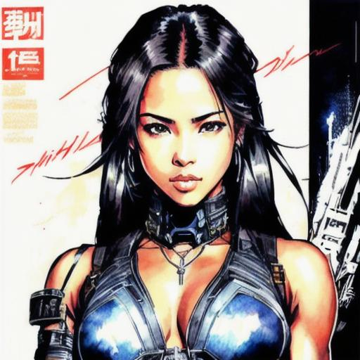 Prompt: (((Yoji Shinkawa))), sticker of ultra detailed portrait of Aaliyah Dana Haughton in black mech armor,  high quality cell shaded illustration in post apocalyptic style by Yoji Shinkawa, ((full body)), dynamic pose, perfect anatomy, centered, freedom, soul, black long hair, approach to perfection, cell shading, 4k , cinematic dramatic atmosphere, watercolor painting, global illumination, detailed and intricate environment, artstation, concept art, fluid and sharp focus, volumetric lighting, cinematic lighting, Art by Yoji Shinkawa,