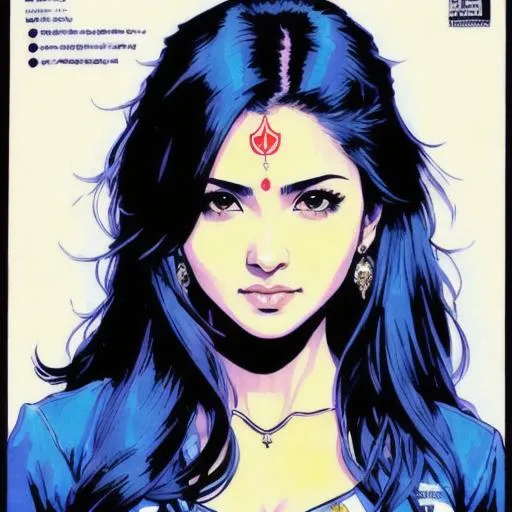 Prompt: character profile sheet (((Yoji Shinkawa))), sticker of ultra detailed portrait of Sadaf Mohammed Sayed  (Indian actress who mainly appears in Telugu, Tamil, and Kannada films)in tribal cueitl dress, blue long hair, high quality cell shaded illustration in post apocalyptic style by Yoji Shinkawa, ((full body portrait)), dynamic pose, perfect anatomy, centered, freedom, soul, blue long hair, approach to perfection, cell shading, 4k , cinematic dramatic atmosphere, watercolor painting, global illumination, detailed and intricate environment, artstation, concept art, fluid and sharp focus, volumetric lighting, cinematic lighting, Art by Yoji Shinkawa,