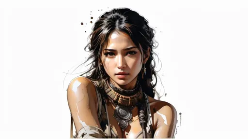 Prompt: 2 people (((Yoji Shinkawa))), sticker of ultra detailed portrait of Naomi Scott in tribal cueitl standing infront of endboss ,  high quality cell shaded illustration in post apocalyptic style by Yoji Shinkawa, ((full body)), dynamic pose, perfect anatomy, centered, freedom, soul, brown long hair, approach to perfection, cell shading, 4k , cinematic dramatic atmosphere, watercolor painting, global illumination, detailed and intricate environment, artstation, concept art, fluid and sharp focus, volumetric lighting, cinematic lighting, Art by Yoji Shinkawa,