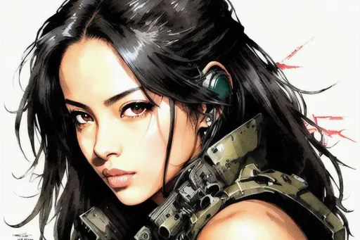 Prompt: (((Yoji Shinkawa))), sticker of ultra detailed portrait of Aaliyah Dana Haughton in black mech armor,  high quality cell shaded illustration in post apocalyptic style by Yoji Shinkawa, ((full body)), dynamic pose, perfect anatomy, centered, freedom, soul, black long hair, approach to perfection, cell shading, 4k , cinematic dramatic atmosphere, watercolor painting, global illumination, detailed and intricate environment, artstation, concept art, fluid and sharp focus, volumetric lighting, cinematic lighting, Art by Yoji Shinkawa,