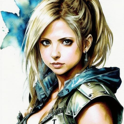 Prompt: (((Yoji Shinkawa))), sticker of ultra detailed portrait of Sarah Michelle Gellar  in white holy armor,  high quality cell shaded illustration in post apocalyptic style by Yoji Shinkawa, ((full body)), dynamic pose, perfect anatomy, centered, freedom, soul, blonde long hair, approach to perfection, cell shading, 4k , cinematic dramatic atmosphere, watercolor painting, global illumination, detailed and intricate environment, artstation, concept art, fluid and sharp focus, volumetric lighting, cinematic lighting, Art by Yoji Shinkawa,