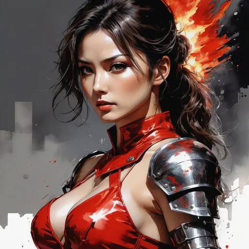 Prompt: (((Yoji Shinkawa))), sticker of ultra detailed portrait of Morena Baccarin in red leotard armor, holding a fireball, high quality cell shaded illustration in post apocalyptic style by Yoji Shinkawa, ((full body)), dynamic pose, perfect anatomy, centered, freedom, soul, red long hair, approach to perfection, cell shading, 4k , cinematic dramatic atmosphere, watercolor painting, global illumination, detailed and intricate environment, artstation, concept art, fluid and sharp focus, volumetric lighting, cinematic lighting, Art by Yoji Shinkawa,
