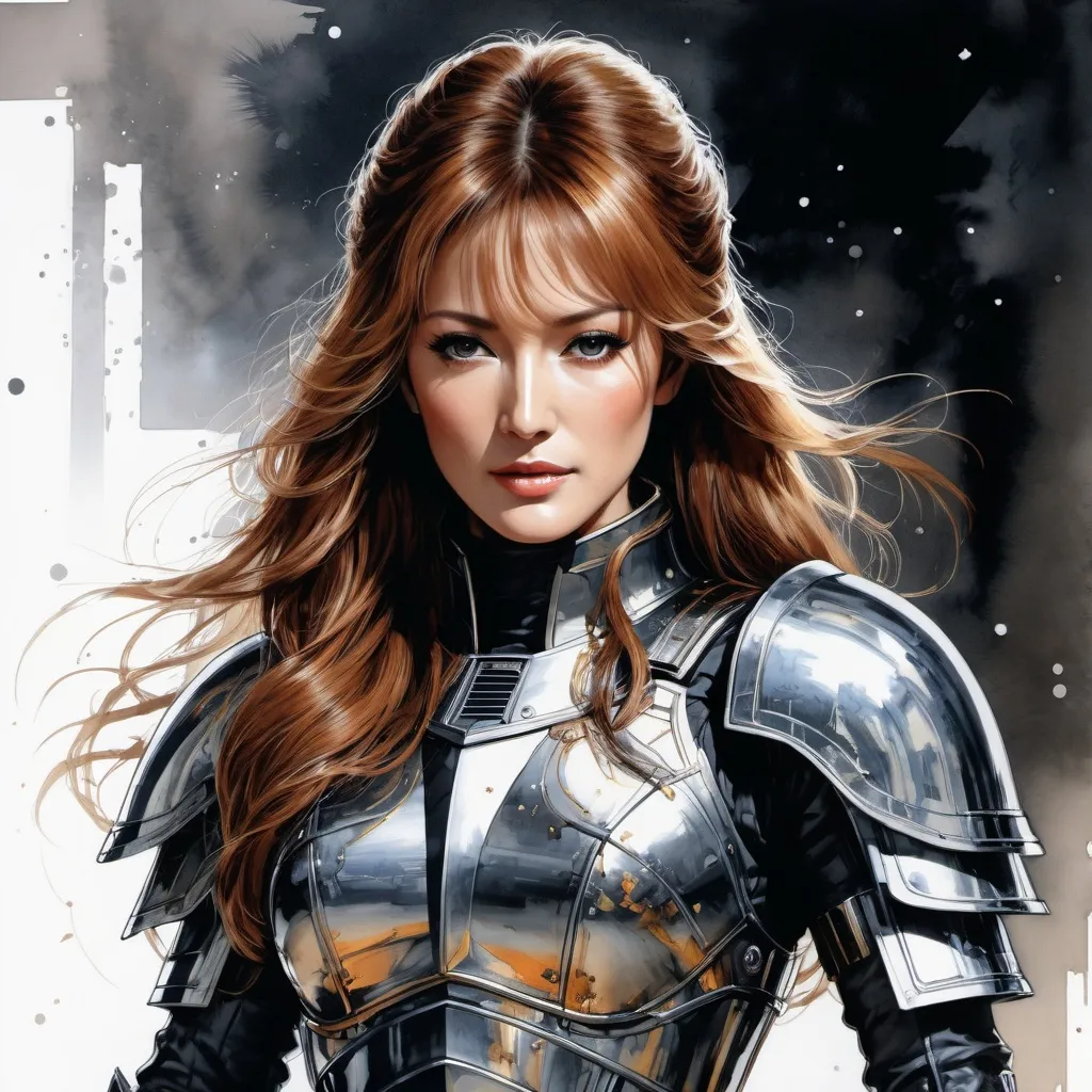 Prompt: (((Yoji Shinkawa))), sticker of ultra detailed portrait of Jane Seymour in Star Wars black imperial outfit armor, high quality cell shaded illustration in post apocalyptic style by Yoji Shinkawa, ((full body)), dynamic pose, perfect anatomy, centered, freedom, soul, red long hair, approach to perfection, cell shading, 4k , cinematic dramatic atmosphere, watercolor painting, global illumination, detailed and intricate environment, artstation, concept art, fluid and sharp focus, volumetric lighting, cinematic lighting, Art by Yoji Shinkawa,
