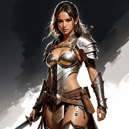 Prompt: (((Yoji Shinkawa))), sticker of ultra detailed portrait of Naomi Scott in brown tribal armor,holding magical sword,  high quality cell shaded illustration in post apocalyptic style by Yoji Shinkawa, ((full body)), dynamic pose, perfect anatomy, centered, freedom, soul, brown long hair, approach to perfection, cell shading, 4k , cinematic dramatic atmosphere, watercolor painting, global illumination, detailed and intricate environment, artstation, concept art, fluid and sharp focus, volumetric lighting, cinematic lighting, Art by Yoji Shinkawa,