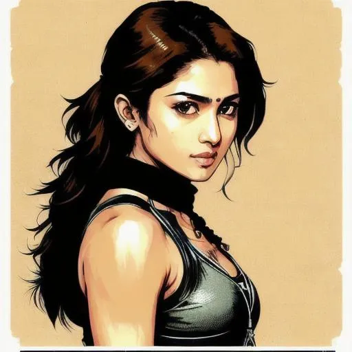 Prompt: (((Yoji Shinkawa))), sticker of ultra detailed portrait of Sadaf Mohammed Sayed  (Indian actress who mainly appears in Telugu, Tamil, and Kannada films)in assassin clothing,  high quality cell shaded illustration in post apocalyptic style by Yoji Shinkawa, ((full body portrait)), dynamic pose, perfect anatomy, centered, freedom, soul, black long hair, approach to perfection, cell shading, 4k , cinematic dramatic atmosphere, watercolor painting, global illumination, detailed and intricate environment, artstation, concept art, fluid and sharp focus, volumetric lighting, cinematic lighting, Art by Yoji Shinkawa,