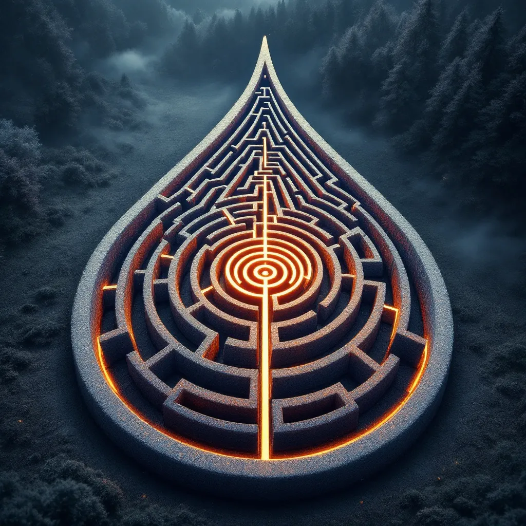 Prompt: A tear shaped labyrinth 
